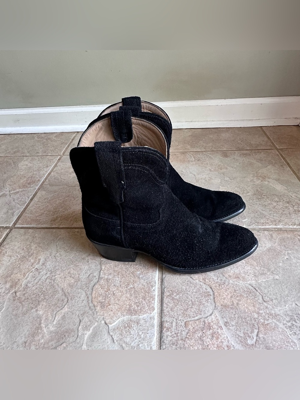 Tecovas The Lucy Black Suede Short Ankle Western Bootie Cowboy Boots